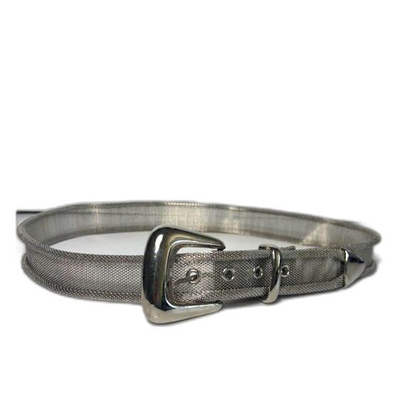 Women's Mesh Chainmail Belt Silver VTG 80s maximalist retro disco funky - Picture 1 of 5